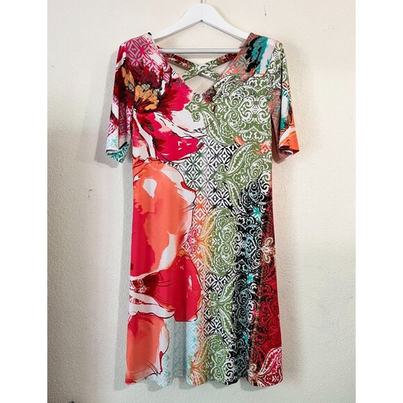 Chico's Womens V-Neck Short Sleeve Floral Cross-Back Dress Size 0 Multicolor - Picture 1 of 13